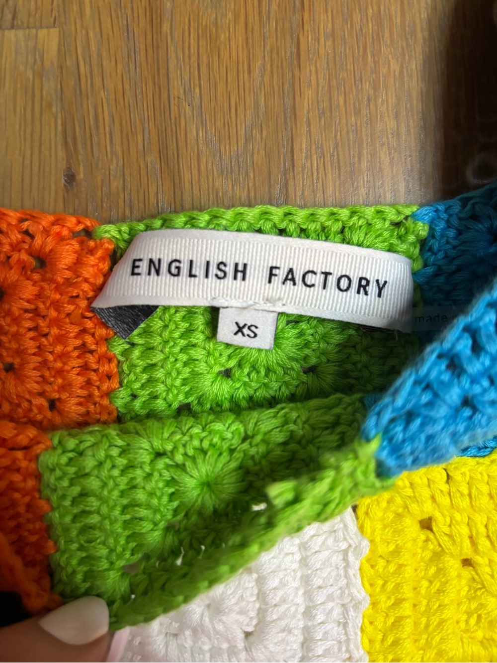 English Factory Olive Ribbed One-Shoulder Top with Multi-Color Crochet Accent - Picture 2 of 7